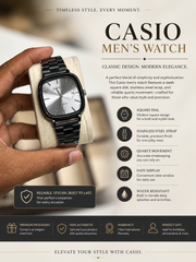 men luxury watch, black metal watch, quartz wrist watch, stylish men watch, premium watch for men, fashion wristwatch, square dial watch