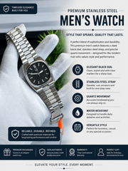 Elegant Silver Stainless Steel Men’s Watch  BRAND= FENTON &amp; LG 🌀&nbsp;