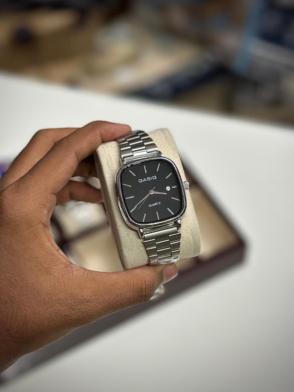 men luxury watch, black metal watch, quartz wrist watch, stylish men watch, premium watch for men, fashion wristwatch, square dial watch