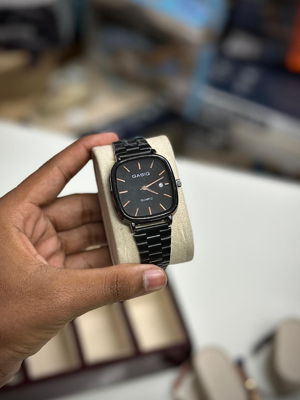 men luxury watch, black metal watch, quartz wrist watch, stylish men watch, premium watch for men, fashion wristwatch, square dial watch