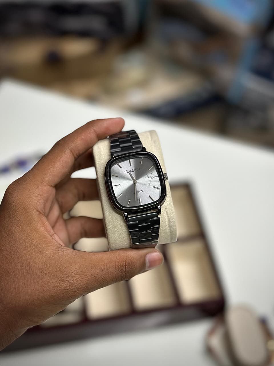 men luxury watch, black metal watch, quartz wrist watch, stylish men watch, premium watch for men, fashion wristwatch, square dial watch